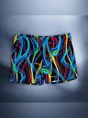 LASC Vintage Men's XL Swim Trunks Neon Psychedelic Abstract Mesh Lining USA